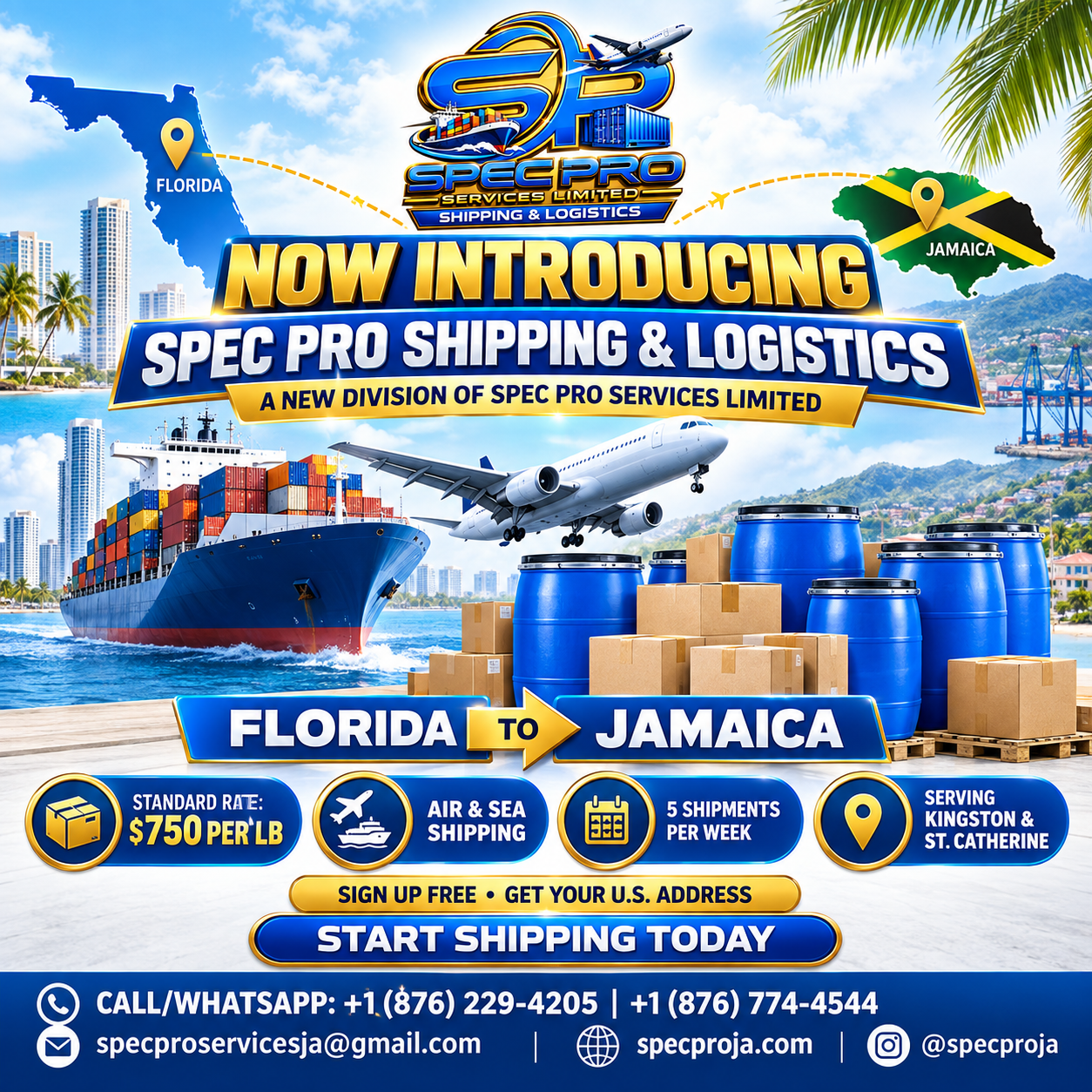 Spec Pro Shipping Florida to Jamaica launch